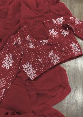 Crush Pleated Royal Red Saree By Surati Fabrics