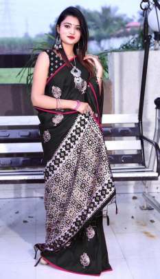 DEEWANI LICHI SILK SAREE BLACK COLOR