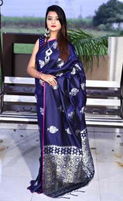 DEEWANI LICHI SILK SAREE BLUE COLOR
