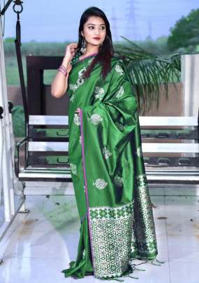 DEEWANI LICHI SILK SAREE GREEN COLOR