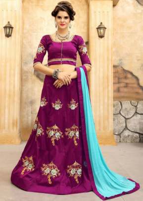 DESIGNER SOFT TIFI SILK LEHENGA PURPLE WITH LIGHT BLUE.