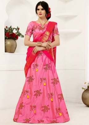 DESIGNER SOFT TIFI SILK LEHENGA LIGHT GREEN WITH BLACK.