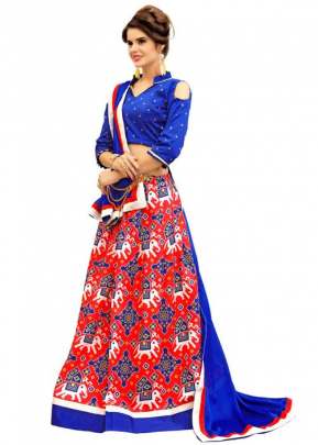 DESIGNER TWRILL SILK DIGITALLY PRINTED LEHENGA ROYAL BLUE COLOR.