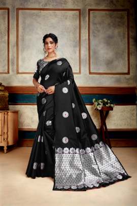 DHANSHREE LICHI SILK SAREE  BLACK COLOUR