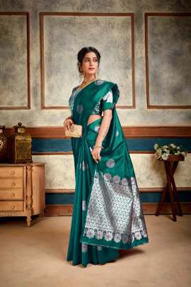 DHANSHREE LICHI SILK SAREE  GREEN COLOUR