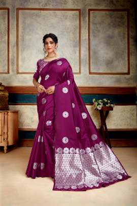 DHANSHREE LICHI SILK SAREE  WINE COLOUR