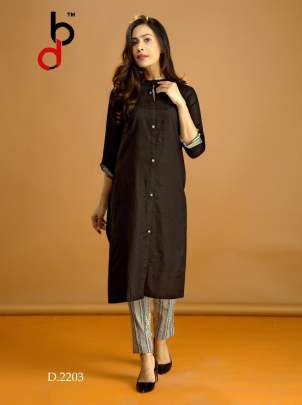 Designer Blend Cotton With Fancy Button Black Brown Color Kurti