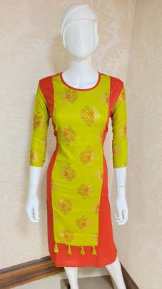 Designer Cotton Kurti Red Green