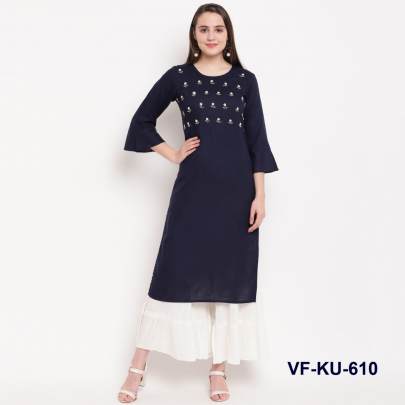 Designer Handwork Rayon Kurti Blue