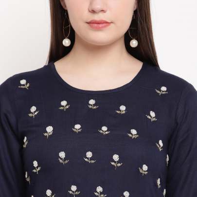 Designer Handwork Rayon Kurti Blue