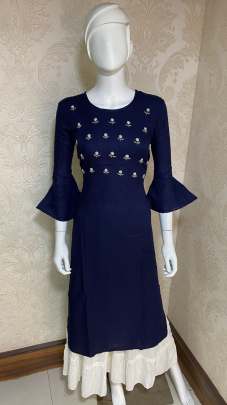 Designer Handwork Rayon Kurti Blue