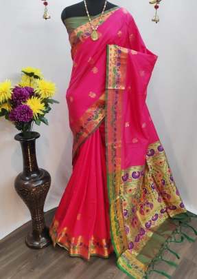 Designer Paithani Lichi Silk Pink Color Saree