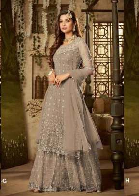 Designer Pakistani Suit With Heavy Net And Embroidery Work Chikku Color Suit 