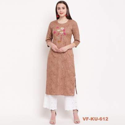 Designer Rayon Kurti Brown