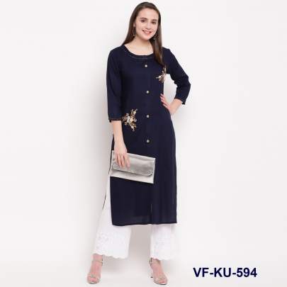 Designer Rayon Kurti Navy Blue