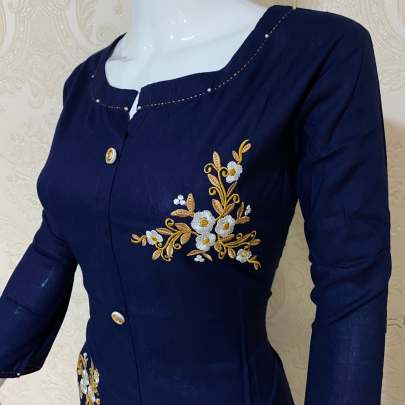 Designer Rayon Kurti Navy Blue