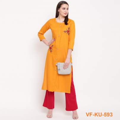 Designer Rayon Kurti Yellow