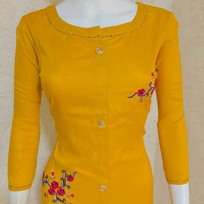 Designer Rayon Kurti Yellow