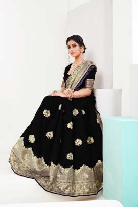 Deveshi Lichi Cotton Black Color Saree