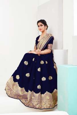 Deveshi Lichi Cotton Nevy Blue Color Saree
