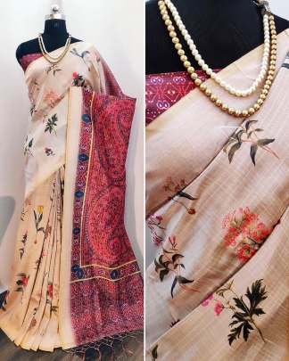 Digital Print Tussar Silk Cream 
