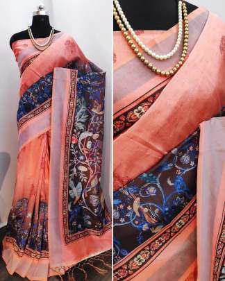 Digital Print Tussar Silk Peach