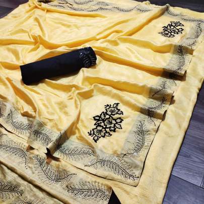  Dola Silk Purewith Stone Diamond  Work Yellow Colour Saree