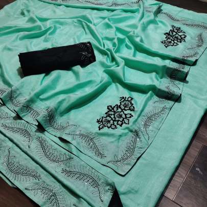  Dola Silk Purewith Stone Diamond  Work Grass Green Colour Saree