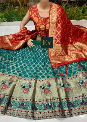 ETHNIC BROCADE LEHENGA CHOLI IN RAMA AND RED COLOR 