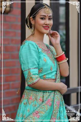 Embroidery Work Bridal Look Pista Colour Lehngha Choli