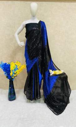 FASCINATING DUAL SEQUENCE WORK GEORGETTE SAREE IN ROYAL BLUE COLOR