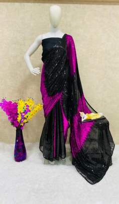 FASCINATING DUAL SEQUENCE WORK GEORGETTE SAREE IN DARK PINK  COLOR