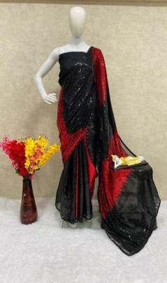 FASCINATING DUAL SEQUENCE WORK GEORGETTE SAREE IN IMPERIAL RED COLOR