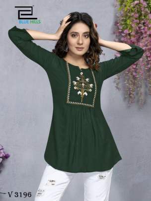 Fancy Top In Dark Green Color By Blue Hills