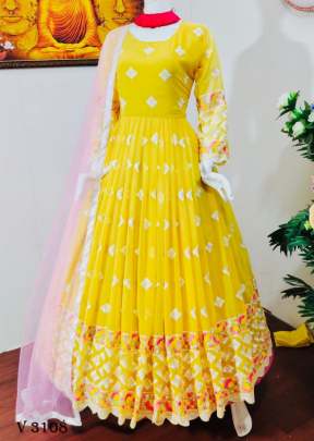 Fox Georgette Gown In Lemon Yellow Color By WW 754