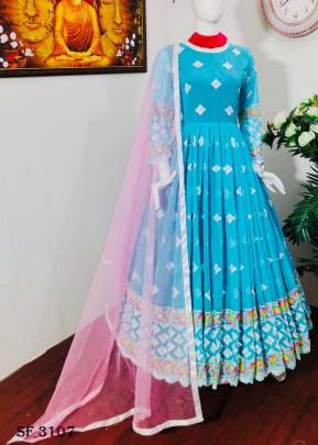 Fox Georgette Gown In Sky Color By WW-754