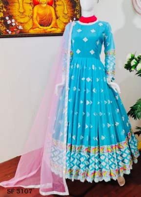 Fox Georgette Gown In Sky Color By WW-754