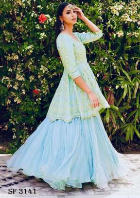 Fox Georgette Lehenga In Sky Color By WW