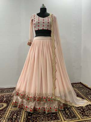 Fox Georgette Lehenga in Cream Color By DHK 