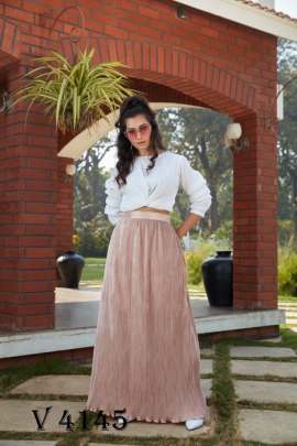 Frill   Flare Vol  2 Skirt Top In White and Peach Color By SHUBHKALA