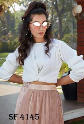 Frill   Flare Vol  2 Skirt Top In White and Peach Color By SHUBHKALA