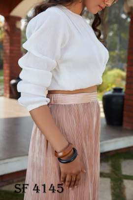 Frill   Flare Vol  2 Skirt Top In White and Peach Color By SHUBHKALA