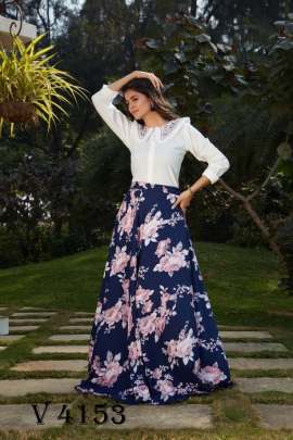 Frill   Flare Vol 3 Skirt Top In White and Navy Blue Color By SHUBHKALA