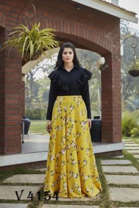 Frill   Flare Vol 3 Skirt Top In Black and Yellow Color By SHUBHKALA