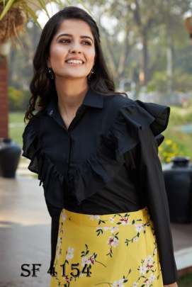 Frill   Flare Vol 3 Skirt Top In Black and Yellow Color By SHUBHKALA