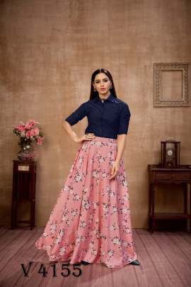 Frill   Flare Vol 4 Skirt Top In Navy Blue and Pink Color By SHUBHKALA