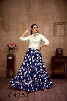 Frill   Flare Vol 4 Skirt Top In White and Navy Blue Color By SHUBHKALA