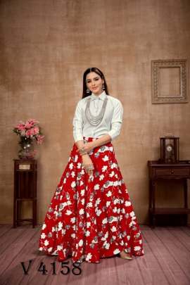Frill   Flare Vol 4 Skirt Top In White and Red Color By SHUBHKALA