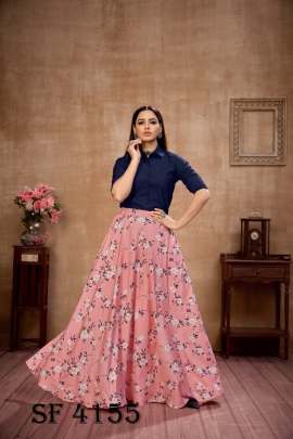 Frill   Flare Vol 4 Skirt Top In Navy Blue and Pink Color By SHUBHKALA