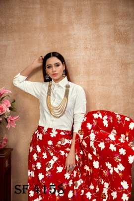 Frill   Flare Vol 4 Skirt Top In White and Red Color By SHUBHKALA